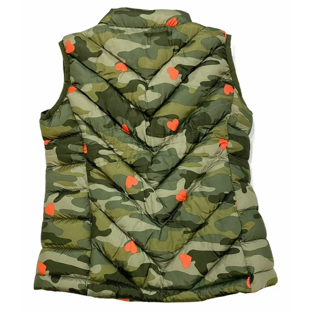 NWT GAP Kids Girl's Puffer Vests L Camouflage Green Hearts